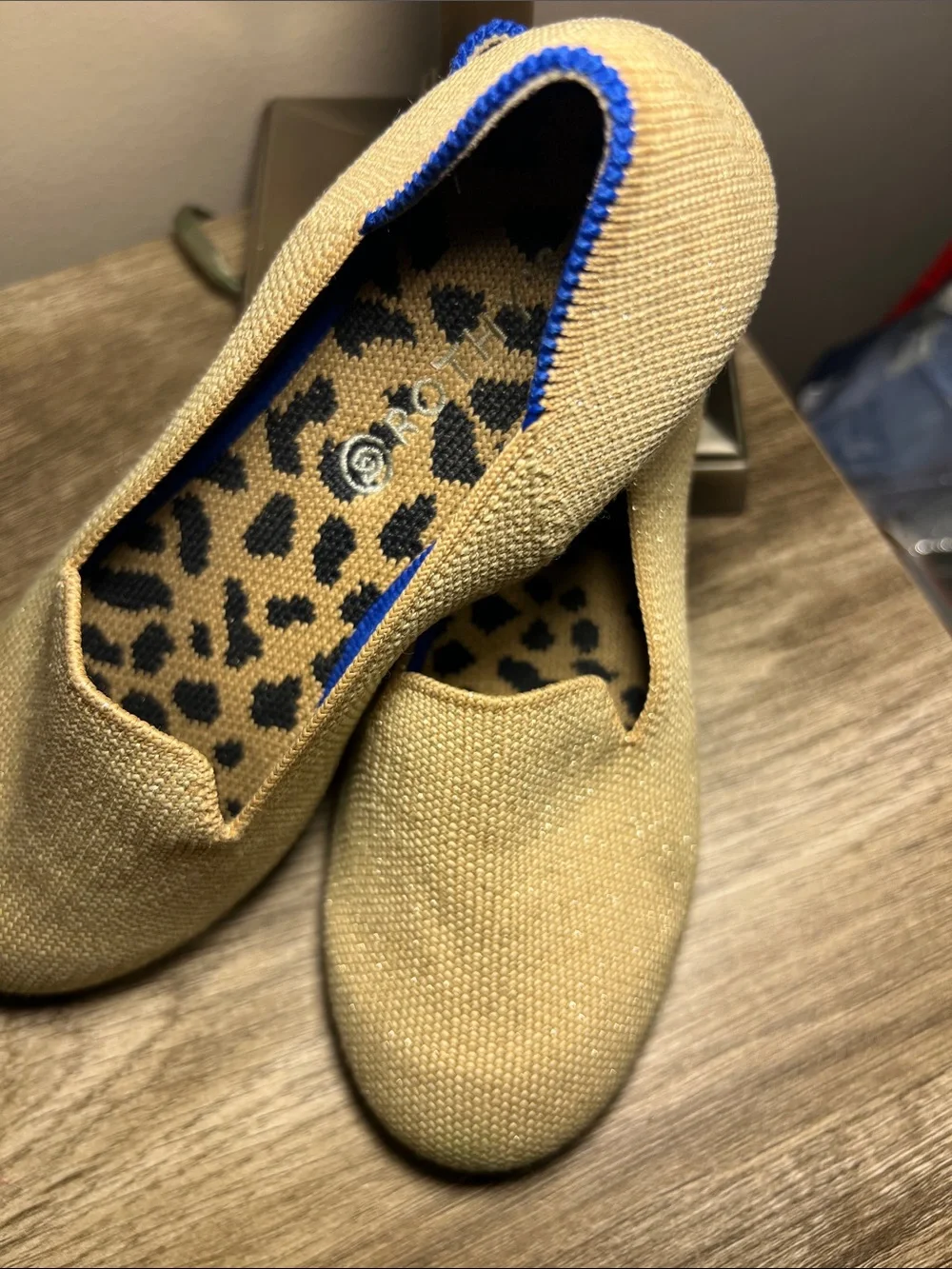 Rothy's Beige Knit Slip-On Flats with Blue Trim stock (33)